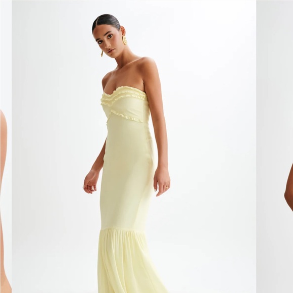 Meshki Olivette strapless chiffon maxi dress lemon sherbet - Picture 1 of 4